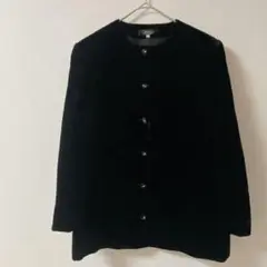 【Addenda】ノーカラージャケット　ベロア　ミドル丈　 ブラック
