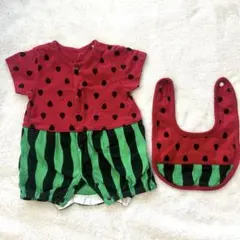 スイカ柄ロンパース・スタイセット