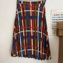 MELANGE /メラーンジュ　チェック コーデュロイ　プリーツスカート　茶　赤