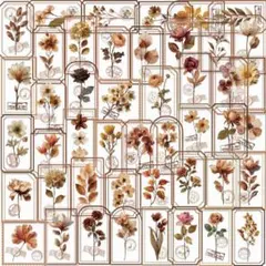 【U98】シール 50枚 PET ステッカー 花 植物 フレーム コラージュ素材