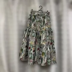 フレアーロングスカート グリーン系 花柄