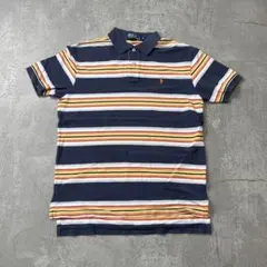 90sRalphLaurenラルフローレンポロシャツボーダーM古着ネイビー白紺
