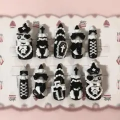 ネイルチップ 量産型 地雷系 サブカル 平成女児 白 黒 ねこ