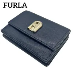 美品♡FURLA 三つ折り財布　アーチロゴ　現行ロゴ　コンパクト　ネイビー