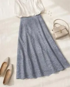 【Te chichi】総レースフレアスカート くすみブルー Sサイズのサムネイル