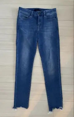 UNIQLO スキニーデニム ダークブルー フリンジ裾