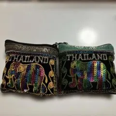 【新品未使用】タイ お土産 象 刺繍 ミニポーチ 小銭入れ 2個セットのサムネイル