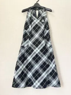 良品 バーバリーブルーレーベル ホルターネック ノバチェックワンピース 紺 38