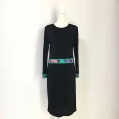 未使用級⭐︎LEONARD カンカン素材 トリム ロング丈 ワンピース 42 XL 値下げ 美品 レオナール LEONARD 42 XL ワンピース カンカン