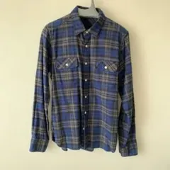 無印良品 フランネル チェックシャツ ネイビー グレー S メンズ