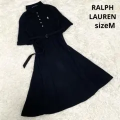 ラルフローレン ポロドレス ワンピース 鹿の子 ポニー刺繍 ベルト付き M 黒