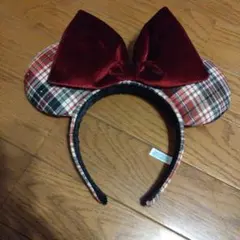 ミニーマウス風カチューシャ　チェック柄