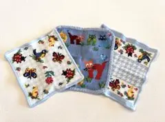 フェイラー　ハイジ　タオルハンカチ　ペールブルー　ねこ　動物　3枚