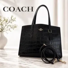 COACH デンプシー22 2way レザー 黒 トートバッグ 自立 スクエア