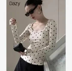 ドット柄長袖トップス　M