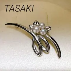 TASAKI タサキ真珠 パール ブローチ SILVER リーフモチーフ 箱付き