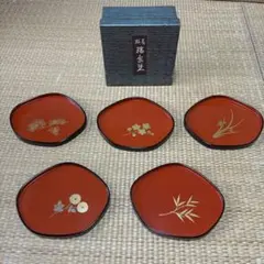希少 鈴木繁男 図案】桜井漆器 本漆塗 蒔絵 『御銘々皿』 戸倉屋謹製