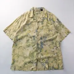 ビンテージ古着90s開襟 ムラ染め アート 抽象 ボタニカル シルク 総柄シャツ