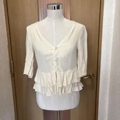 ZARA アイボリー フリル 七分袖カーディガン