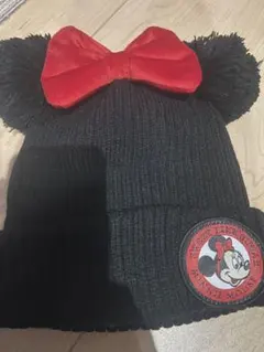 ミニーマウス 耳付きニット帽 黒　ビーニー　ディズニー