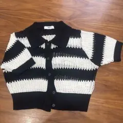 WEGO 黒白ストライプ メッシュカーディガン