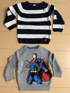 90cm babygapJUNKFOOD スーパーマンニット、ボーダーニット