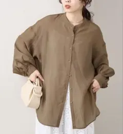 【冷房対策/体型カバー】シアーバンドカラーシャツ