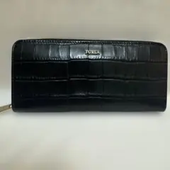 FURLA クロコダイル風 ブラック長財布