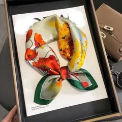 大判 スカーフ バックチャーム バッグスカーフ ヘアアクセ 花柄 緑色