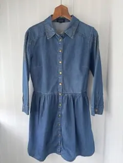 TOPSHOP デニムブルー 長袖シャツワンピース　スタッズ装飾