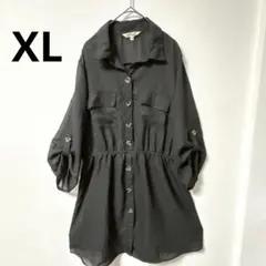 ブラック シャツワンピース XL 黒 大きいサイズ 羽織り