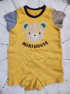 ミキハウス ロンパース 70 半袖 黄色 くま ベビー服 カバーオール