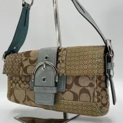 良品 COACH ショルダーバッグ キャンバス ブラウン ソーホー パッチワーク