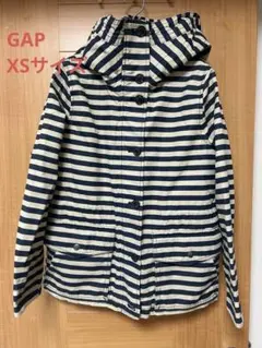 ストライプ柄パーカー ベージュ×ネイビー　GAP ボア裏地付