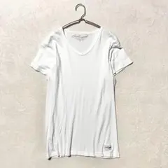 【クロコダイル】Vネックカットソー（M）半袖 英字ロゴ シンプル 無地 白 綿のサムネイル