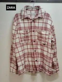 ZARA 赤白チェック ネルシャツ XL [TN]