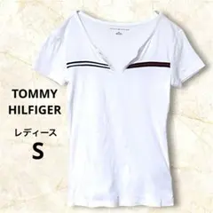 トミーヒルフィガー Tシャツ S 白 スリットネック キーネック 半袖のサムネイル