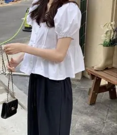 半袖前開きペプラムブラウスのサムネイル