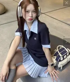 【Nono企画】ドッキングプリーツ半袖ワンピ