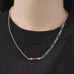 No.Z48 ステンレス シルバーネックレス　アシンメトリー シンプル