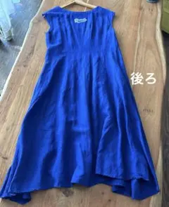 Persons 麻ノースリーブワンピース 青のサムネイル