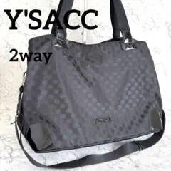 【美品】Y'SACCS イザック 2way トートバッグ ドット柄 A4可 黒