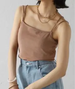 ボンサガ　UVカット接触冷感バックデザインシャイニーストレッチキャミ　モカ