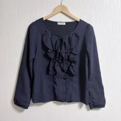 OFUON オフオン フリルブラウス 長袖 ネイビーのサムネイル