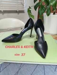 CHARLES & KEITH ハイヒール ポインテッドトゥ黒 レザー