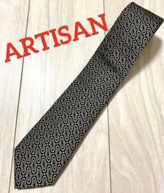 美品★ARTISAN 総柄 ブラック系 ネクタイ シルク アルチザン 日本製