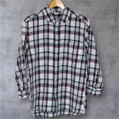 麻100% チェック 七分袖シャツ M 無印良品 ネイビー レッド系