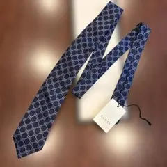 GUCCIネクタイGGストライプネイビーあんしん鑑定グッチハイブラ