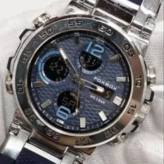 FOXBOX クロノグラフ デイト 腕時計 クォーツ ネイビー 動作品