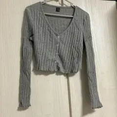 グレー リブ編み クロップドカーディガン